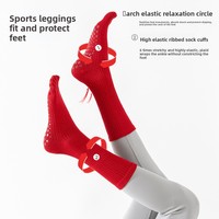 Chaussettes de yoga tricotées à 5 doigts en coton (90 %) rouges, rayées, mi-mollet, antidérapantes, pour l'automne, fitness intérieur, Pilates, sport pour femmes