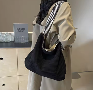 New arrivals <b>large</b> capacity pleated women's shoulder <b>bag</b>, new simple canvas handbag shopping <b>bag</b> - Product Image 2