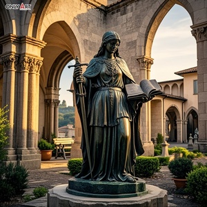Fundido en bronce Enfermedad <span class=keywords><strong>mental</strong></span> Patron Saint Wears Royal and Lily Crown Holding Bible and Sword Life Size St Dymphna Estatua de latón - Product Image 3