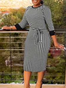 Abito Elegante da Ufficio da <span class=keywords><strong>Donna</strong></span> per Autunno e Inverno in Maglia Elasticizzata con Stampa Pied-de-Poule <span class=keywords><strong>Taglie</strong></span> <span class=keywords><strong>Forti</strong></span> - Product Image 5