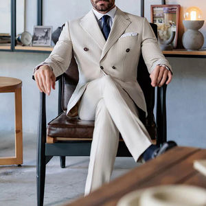 अनुकूलित पुरुषों के बार्ज कॉलर व्यवसाय उत्कृष्ट डबल ब्रीस्टेड अपस्केल दूल्हे आकस्मिक सूट दो टुकड़े सूट पुरुषों - Product Image 5