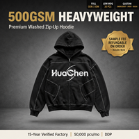 Luxuriöser 500gsm Schwergewichts-Hoodie mit Reißverschluss für Herren Kontrastnähte Streetwear Maßgeschneidertes Private Label Zip-Up Sweatshirt für Marken