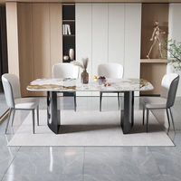 Ensemble de table à manger carrée moderne de luxe en métal assemblé avec plateau en pierre frittée pour appartement et hôtel