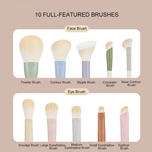 Ensemble de 10 pinceaux de maquillage en poils synthétiques doux avec manche en bois et kit de rangement pour pinceau à raser pour usage professionnel - Product Image 5