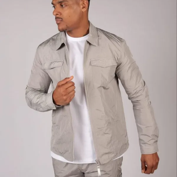 Customize Slim fit men Crinkle Overshirt woven jacket with Flap pockets
