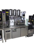 Station à thé Boba personnalisée en acier inoxydable pour magasin de boissons machine à collation réfrigérateur congélateur évier table de thé au lait comptoir de bar à thé à bulles