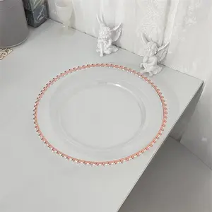 Harmony 13 Inch Clear Plastic Serving Plates With Pearl Bead Edge For Wedding Party Events