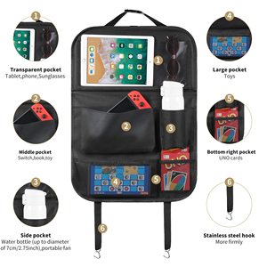 QEEPEI organisateur de siège arrière <span class=keywords><strong>avec</strong></span> support de <span class=keywords><strong>tablette</strong></span> plateau de nourriture pliable 6 poches de rangement organisateur de stockage de <span class=keywords><strong>voiture</strong></span> protecteurs tapis de coup de pied - Product Image 2