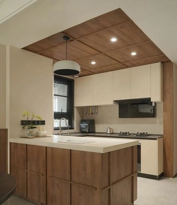 Sistema <span class=keywords><strong>de</strong></span> Gabinetes <span class=keywords><strong>de</strong></span> <span class=keywords><strong>Cocina</strong></span> Estilo Esqueleto, Color Madera Clara, Marco <span class=keywords><strong>de</strong></span> Metal Negro, Diseño Flotante, Tiradores Ocultos - Product Image 1