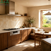 Armoires de cuisine en placage de bois SLS Wabi-Sabi, style moderne minimaliste, modulaires linéaires, pour projets de villas de luxe