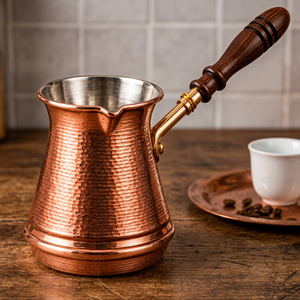 Cafetière turque en cuivre martelé moderne et écologique avec poignée en bois - Product Image 4