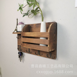 Retro wooden wall-mounted key <b>rack</b>, backpack and <b>coat</b> <b>rack</b>, wall storage unit - Product Image 4