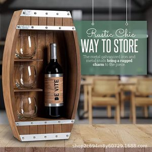 Estante para vinos de madera maciza en forma de barco de 2 niveles para botellas y copas de vino. - Product Image 3