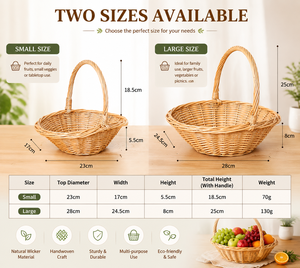 Cesta de Mimbre Grande y Pequeña para Almacenamiento de Flores, con Asas, para Cocina o Sala de Estar, Juegos de Regalo, Decoración Versátil para el Hogar - Product Image 4