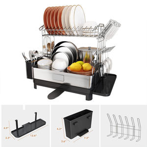 ที่คว่ำจานสแตนเลส <span class=keywords><strong>2</strong></span> ชั้น ขนาดใหญ่พิเศษ พร้อมที่วางจานในครัว สีดำเงิน ทันสมัย ป้องกันสนิม ประหยัดพื้นที่ - Product Image 5