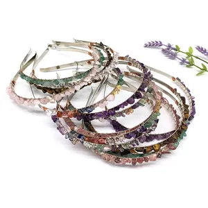 Factory price natural crystal hair bands rose quartz hair bands colorful crystal women's crystal hair bands for gifts