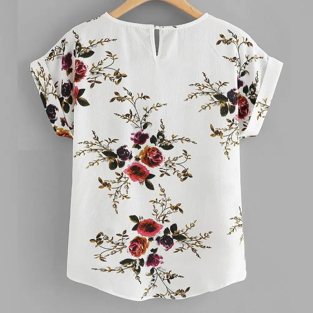 summer Fashion Floral Print Blouse Pullover Ladies O-Neck Tee Tops Female Women's Short Sleeve Shirt Clothing
