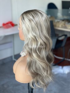 Envío rápido, <span class=keywords><strong>cabello</strong></span> europeo, cubierta completa, encaje superior, ceniciento, platino, con raíz oscura, peluca con malla frontal suiza para mujeres, pérdida de <span class=keywords><strong>cabello</strong></span> - Product Image 5