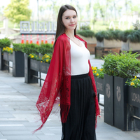 Châle d'été en Pashmina pour femmes Écharpe tricotée en polyester jacquard avec franges Châles en dentelle grande taille