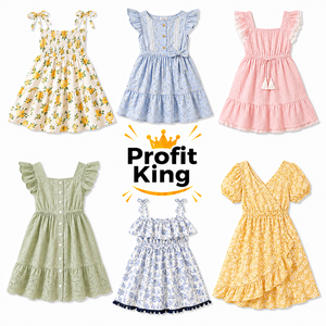 Vestido de verano para niñas grandes y medianas, vestido con ribete de encaje a la moda, mezcla aleatoria, entrega mixta de varios tamaños - Product Image 1