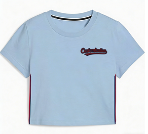 T-shirt court bleu clair personnalisé OEM ODM à manches courtes, col rond, bande latérale, en coton respirant, décontracté, été, avec logo personnalisé - Product Image 3