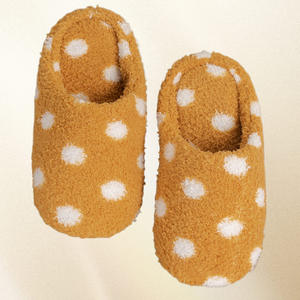 Chaussons d'intérieur unisexes d'hiver en tissu mélange silencieux avec semelle souple et moelleuse en coton suédé à pois, bout fermé, antidérapants - Product Image 4