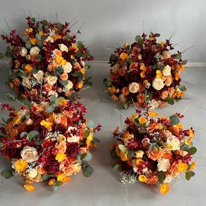 Boule de fleurs artificielle en soie de haute qualité, orange rouge automnal, grande décoration florale pour centre de table de mariage, Noël et Pâques - Product Image 3