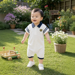 Nouvelle Collection Été 2026 – T-shirt en Coton à Manches Courtes pour Bébé Garçon, Col Rabattu Style Marin, Couleur Unie, Idéal pour les Loisirs - Product Image 2