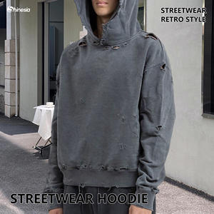Streetwear Oversized Gewaschenes Sweatshirt mit Individuell Gesticktem LOGO, Schweres Gewicht, Vintage, Boxy-Fit, <span class=keywords><strong>Cropped</strong></span>, mit Offenem Saum, im Distressed-Look Hoodie - Product Image 1