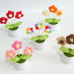 Ornements de bureau à domicile, décoration artificielle, plantes en pot de tournesol au crochet faites à la main - Product Image 4