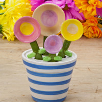 Cuillère et support en céramique en forme de fleur, couleur bonbon, 5 pièces