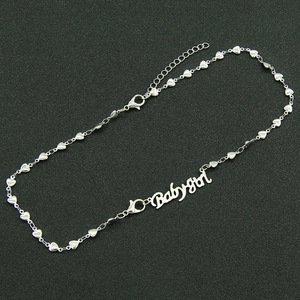 Collar con colgante de corazón de melocotón, cadena de acero inoxidable estilo hipster con letra, Tanjing - Product Image 2