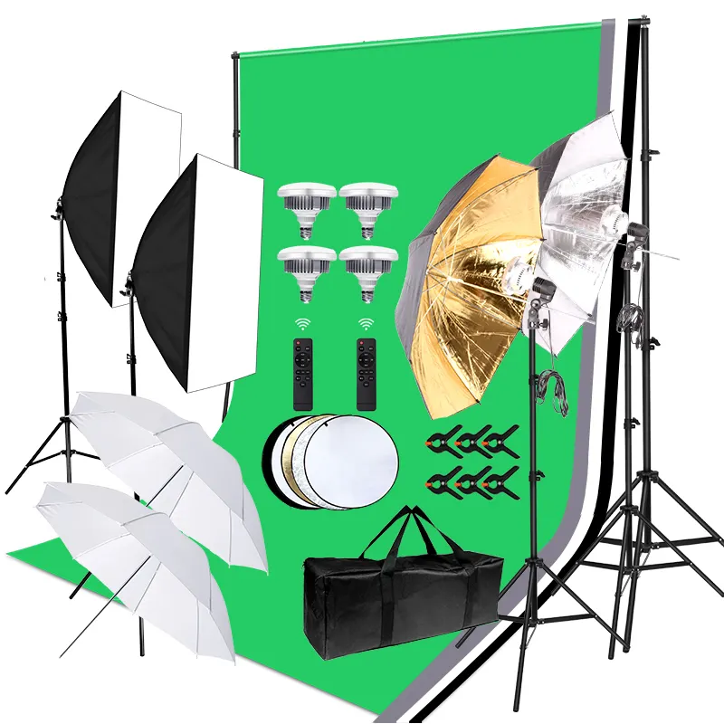 写真ソフトボックス傘照明キットスタジオ機器6.6*10フィート背景スタンドシステム2700K-5500KLED電球撮影用