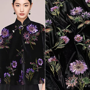 Màu Đen Giá Bán Buôn Hoa Mô Hình Sequins Nhung Vải Cho Rèm Cửa Bộ Đồ Giường - Product Image 2