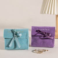 Pochette à bijoux en microfibre avec nœud en ruban, logo personnalisé, sac de rangement pour boucles d'oreilles, collier, bracelet, emballage cadeau