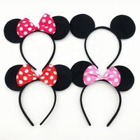 Serre-tête élastique pour filles, motif nœud à pois de dessin animé, oreilles de souris, en plastique, pour fête d'enfants, avec paillettes, style Minnie