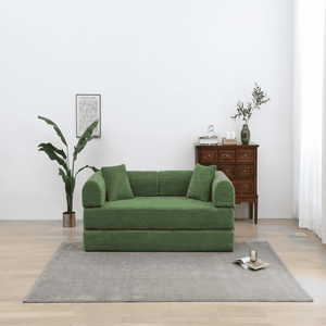 Sofá Cama Convertible, Sofá de Corduroy Verde Comprimido con Almohadas Cilíndricas y Relleno de Espuma para Sala de Estar - Product Image 2