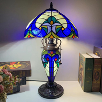 Lampe de table LongHuiJing 12 pouces avec abat-jour en verre teinté victorien, base en alliage de zinc, E26 E27, 110-220V, lampe de lecture vintage antique