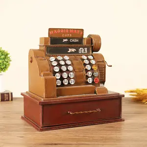 Wholesale Vintage Handmade Iron Cash Register Model Handicraft Ornaments Metal Money Box Sculpture Craft Home Decoration Gifts