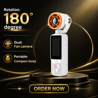 Ventilateur portable 2-en-1 avec caméra, appareil d'enregistrement de vlog, rotation à 180 degrés, écran numérique, charge USB-C