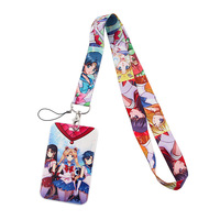 Sailor Moon Card Captor Sakura Artesanía de plástico Titular de la tarjeta de identificación Llavero de langosta Poliéster Anime Cordón largo Correas para teléfono móvil