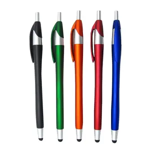 Individuelles Logo einziehbare Druckpresse Klick-Top schlank dünn malen Farbe günstiger Kunststoff-Javelin-Stift Berührungsbildschirm-Ballenstift