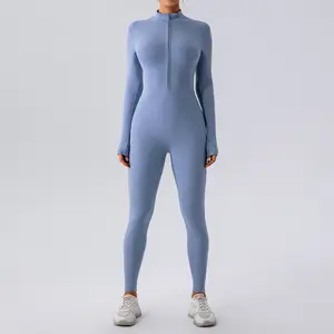 Jumpsuit Work Out Set Outfits Workout fitness black one piece women long sleeve body suit With Zipper