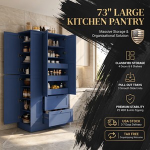 [ABD Stokları] Ücretsiz Kargo 73,6 inç Yüksekliğinde Çiftlik Evi Tarzı Mutfak Kiler Dolabı ve Yan Dolaplar Yurtiçi ABD Kargo Ücreti Minimum Sipariş Adedi 1 - Product Image 6