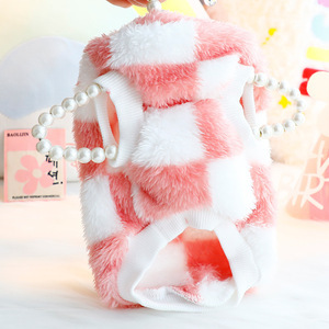 Vêtements pour chien : Pull en polaire à carreaux rose, bleu, jaune – Automne/Hiver – Adorable pour petits chiens et chiens Teddy - Product Image 3