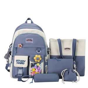 Sac à dos décontracté grande capacité de style coréen pour collégiennes, ensemble de cinq pièces, doublure en polyester imperméable, nouveau design - Product Image 6