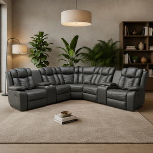 Contemporary <b>Reclining</b> Sofa Set Faux <b>Leather</b> With Led Light and Storage Console for Home Use - Product Image 3
