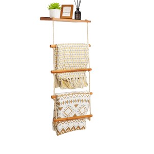 Elegante Toallero de Pared de Madera con 4 Barras, Color Natural, Organizador con Estante para Baño, Dormitorio, Sala de Estar, Balcón - Product Image 2
