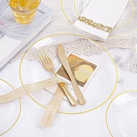 Assiettes en plastique jetables de 7,5 pouces/10,25 pouces avec bord doré, vaisselle transparente pour banquet, mariage, fête