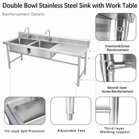 Table de travail en acier inoxydable pour cuisine commerciale, évier intégré, pour restaurant, autoportante, avec table de préparation, personnalisable, robuste